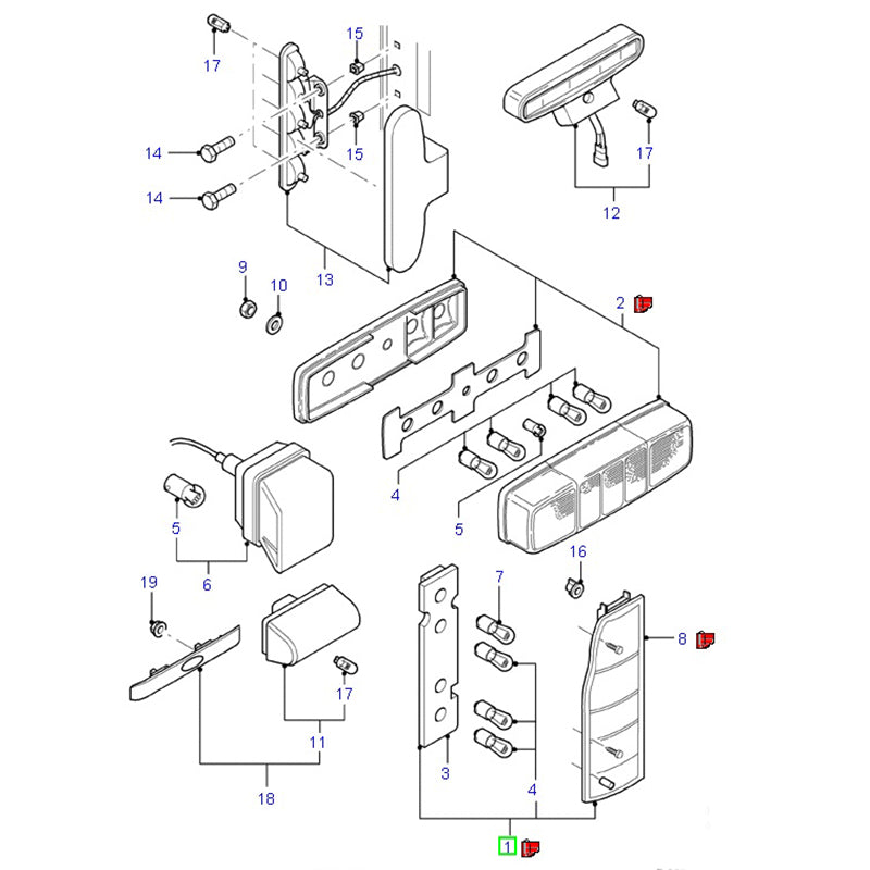Passenger Side / Left Hand Rear Tail Light INCLUDES GENUINE FORD GLOBE HOLDER to suit VH, VJ Ford Transit YC1513405AG / 1205706