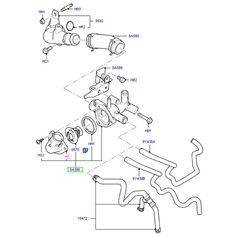 Thermostat housing assembly to suit 2.4L RWD VM Ford Transit 6C1Q8A586BD / 1432394