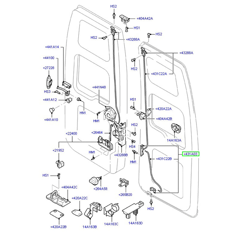 L/H Rear Door Lock Cable To Suit Ford Transit VH / VJ / VM YC15V431A03AM / 1494102