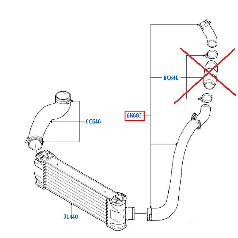 Intercooler Hose Left Hand / Passenger Side to suit VM / VO Ford Transit 2.2L FWD 6C116K683EK / 1709502