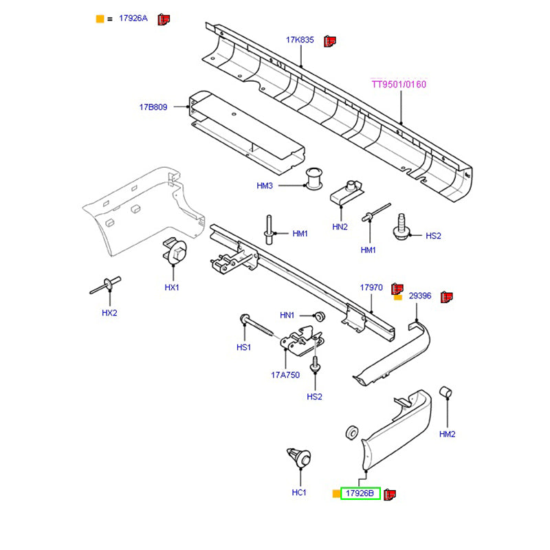 Rear Bumper End Cap Passenger Side L/H to suit Short / Medium VM Ford Transit YC1517927AEM5AB/ 1370950