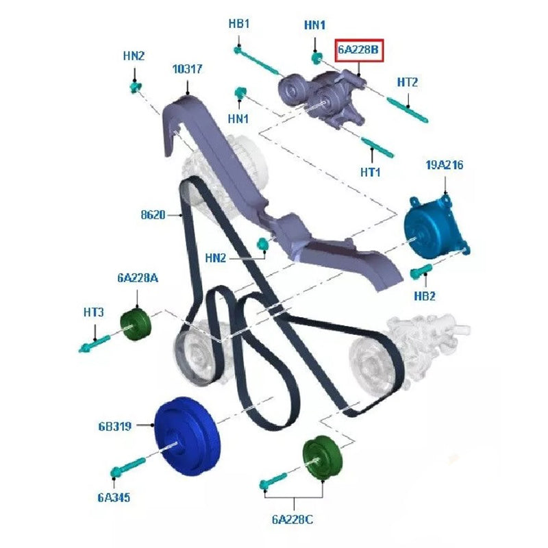 Genuine Ford Drive Belt Tensioner 2.2L To Suit Ford Transit VM / VO BK3Q6A228BH / 1766642