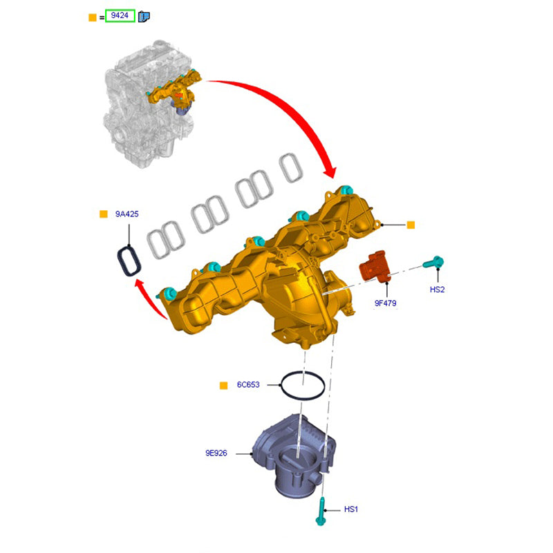 Genuine Intake Manifold Assembly to suit 2.2L VM / VO RWD 155PS Ford Transit BK2Q9424CD / 1770548