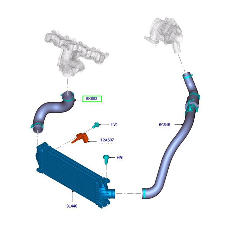 Intercooler Hose R/H to suit 2.2L FWD VM, VO Ford Transit CC116K863CC / 1867139
