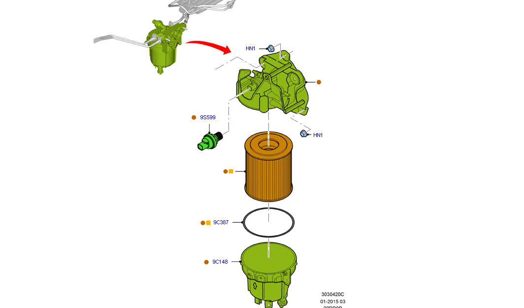 Genuine Fuel Filter Housing Assembly to suit VN Custom 2.2L/2.0L Ford Transit BK219155CF / 1882036