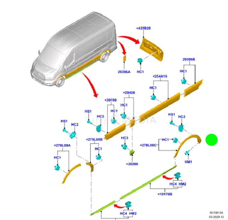 BK31V280K96AH5YZ9 Cover fender trim rear Right Ford Transit VO