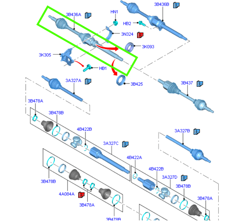 Right Hand Drive Shaft to suit Ford Transit 2.2L FWD VN 2.2L KK213B436AB / 2323888