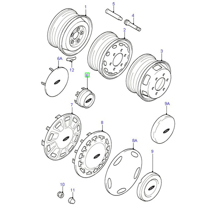 Hub Caps Small Centre - SRW To Suit VH / VJ / VM / VO Ford Transit 86V ...