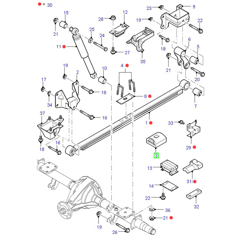 Rear Leaf Spring Bump Stop - Square Type to suit VH / VJ / VM Ford Tra ...