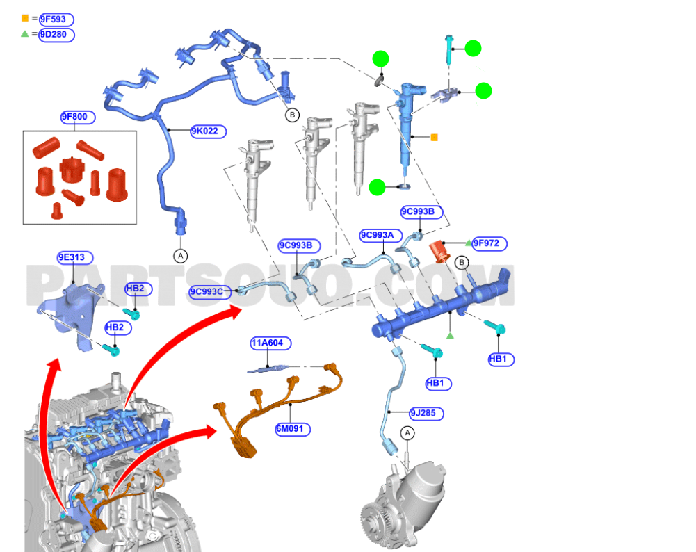 Injector Fitting Kit to suit Ford Transit Custom VN, VO and Ranger 2.0L Ecoblue